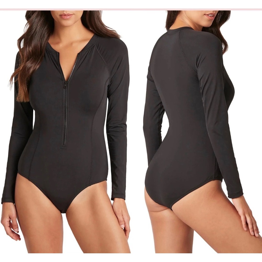 NEW Sea Level Size US 14 Swim Australia Essentials Long Sleeve One Piece‎ Black